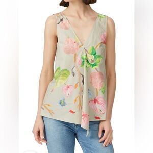 Tibi Deep V-Neck Sleeveless Printed Top 100% Cotton Size 4